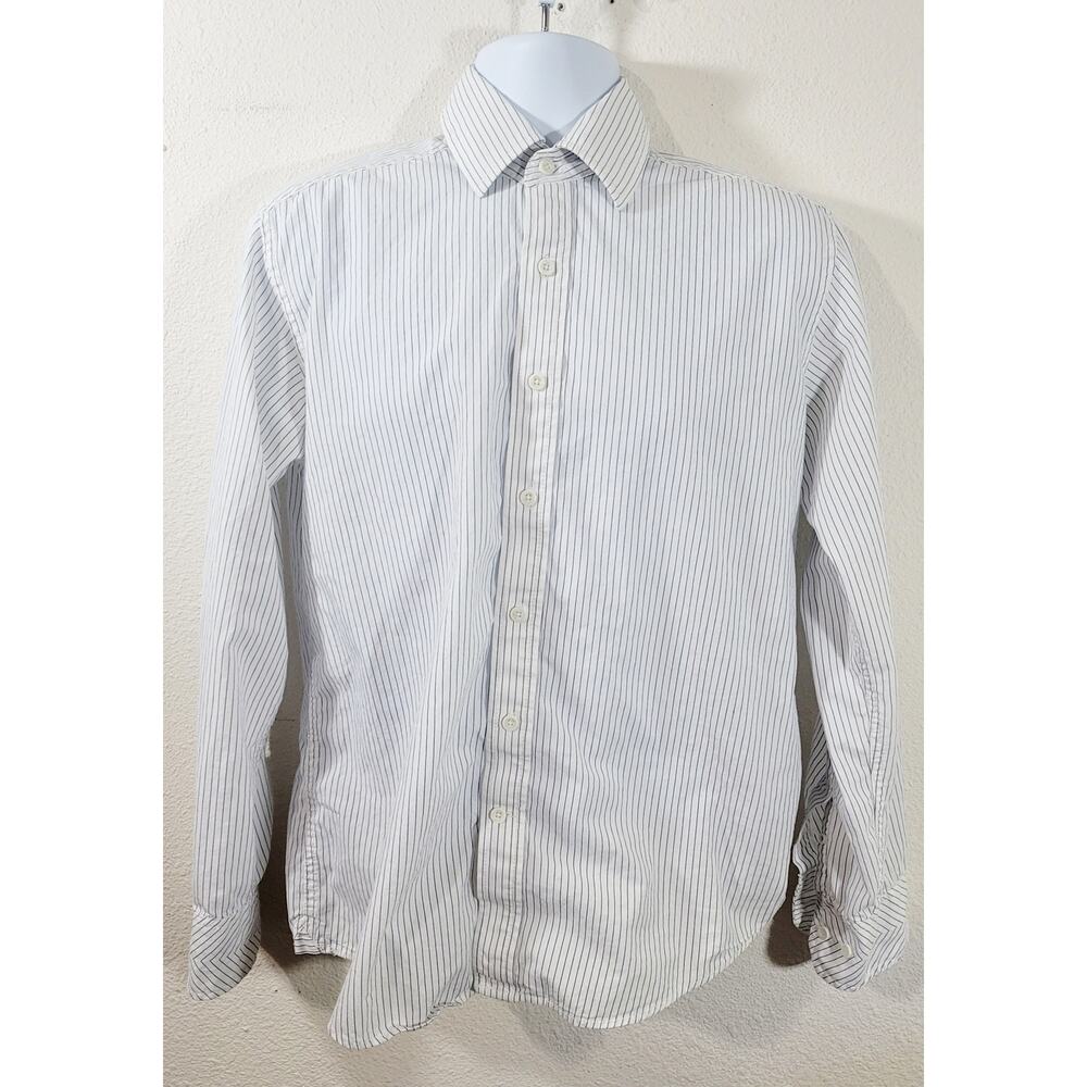 Fossil White Blue Striped Pointed Collar Button Up Shirt Medium Lightweight Soft